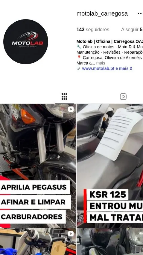Perfil de Instagram da MotoLab com exemplos de conteúdos publicados