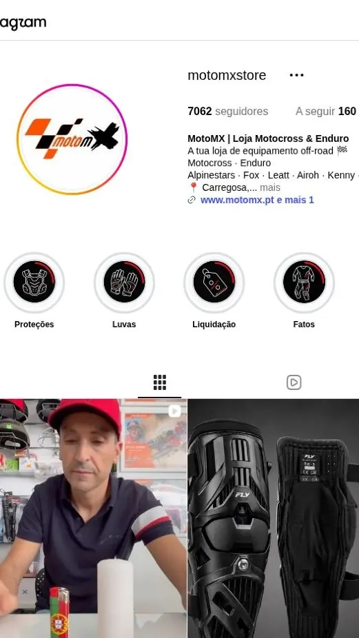 Perfil de Instagram da MotoMX com exemplos de conteúdos publicados