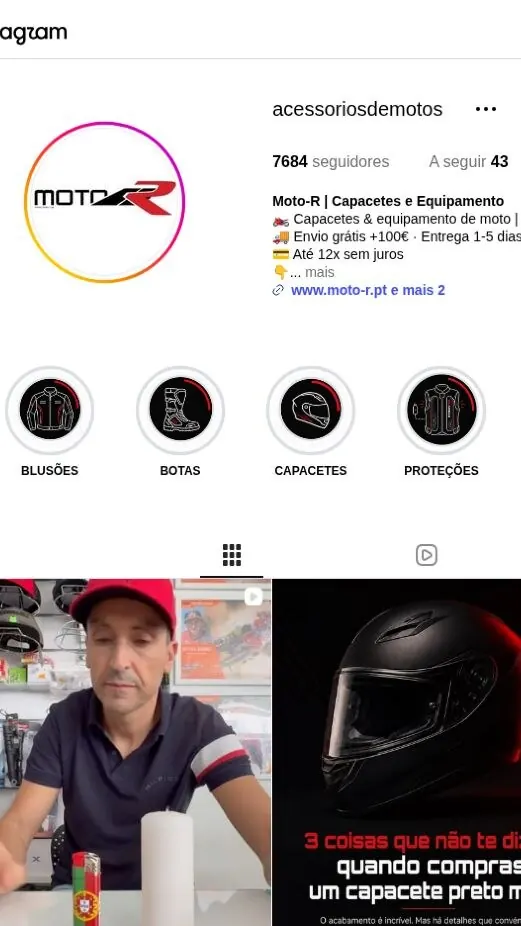 Perfil de Instagram da Moto-R com exemplos de conteúdos publicados